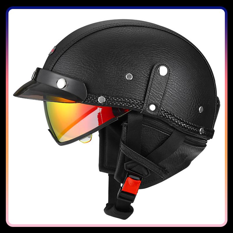 Hot Selling Half Face Helmet Protection Ventilation Leather Motorcycle Helmets Safety Riding Retro Half Helmet Comfortable DOT