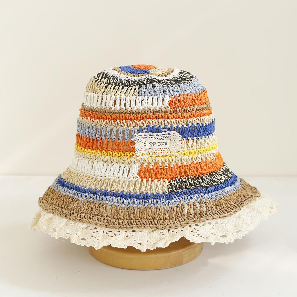 2026 NEW Handmade High quality colorful stripe Sun Hat Floppy Summer Hats For Women Beach Panama Straw Dome Bucket Hat
