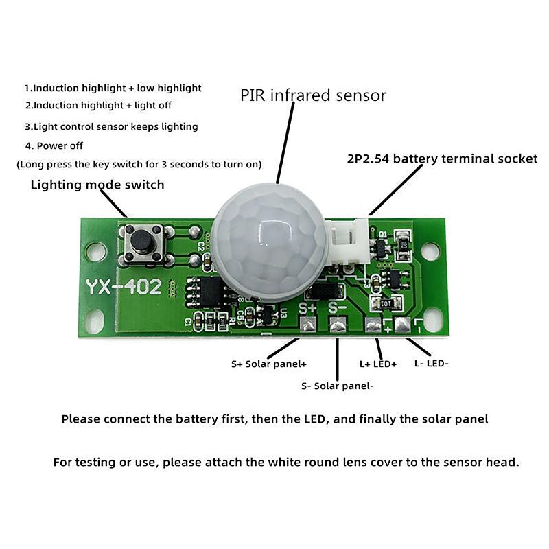1Pc 3.7V Diy Solar Lamp Board Control Sensor Night Light Module Controller Infrared Human Body Induction Solar Circuit Board
