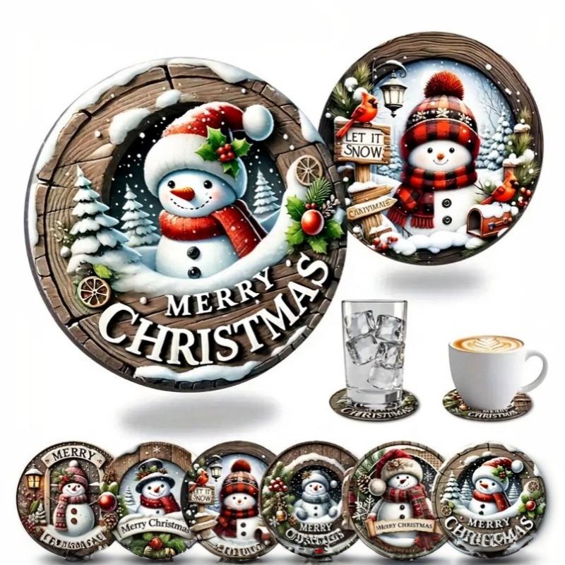 6/8 Stück Runde Holz-Untersetzer im Weihnachts-Design, Rutschfest und Hitzebeständig, Für Büro und Küche, Dekorative Tassenhalter, Geschenke