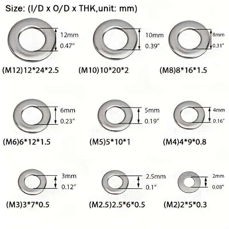Stainless Steel 80-580pcs Assortment Set - Flat Washers Kit with Custom Storage Box - Multiple Sizes (M2-M10) for Screws Bolts,