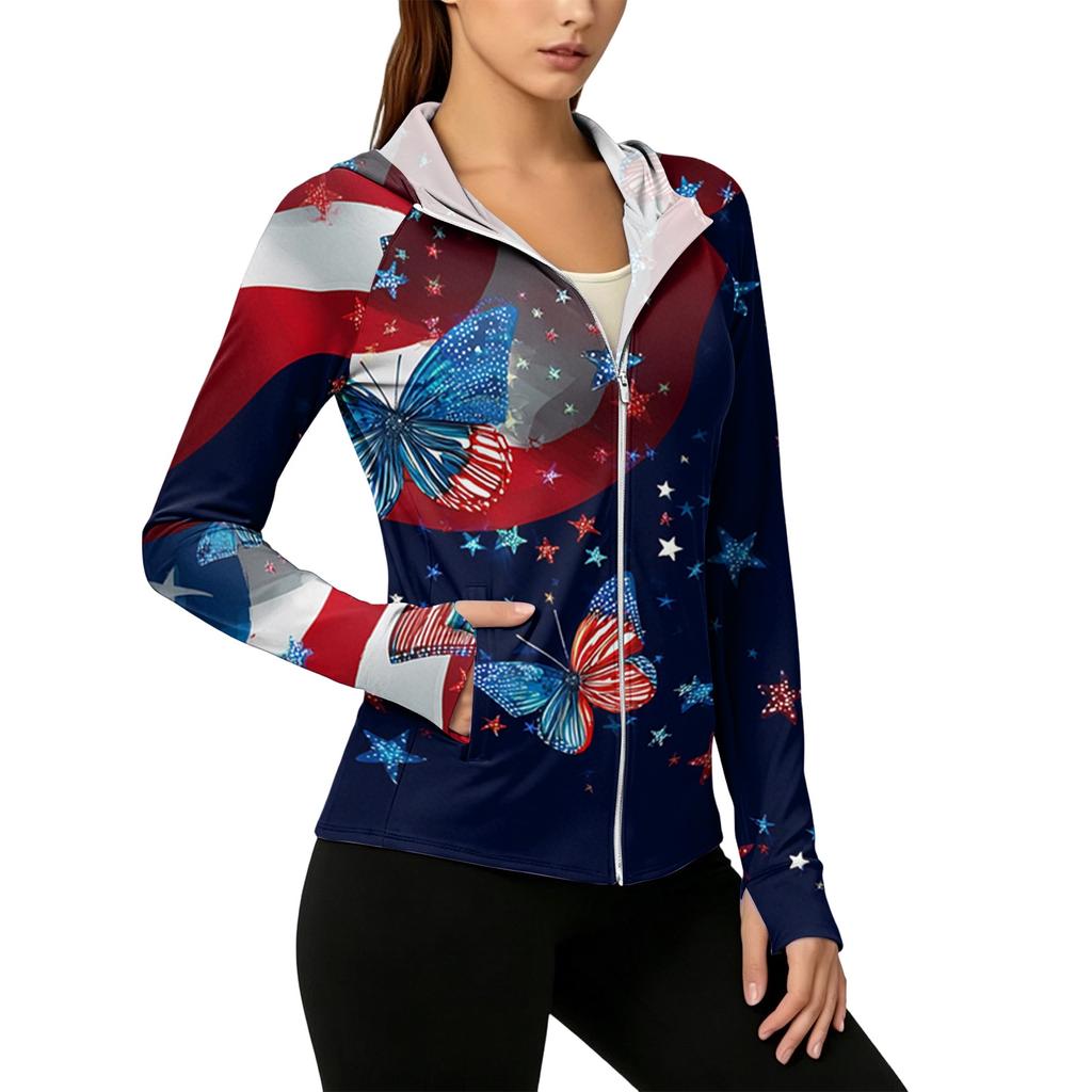 Women's Full Zip Hooded Jacket with Pockets Long Sleeve Lightweight Sun Protection Outerwear for Outdoor Activities