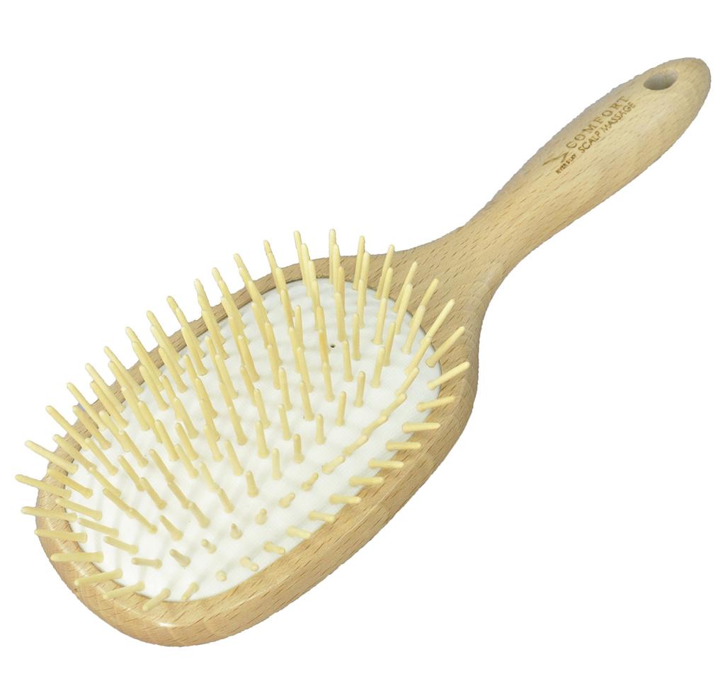 A scalp massage brush that gently stimulates and reduces static electricity, preventing damage to hair.