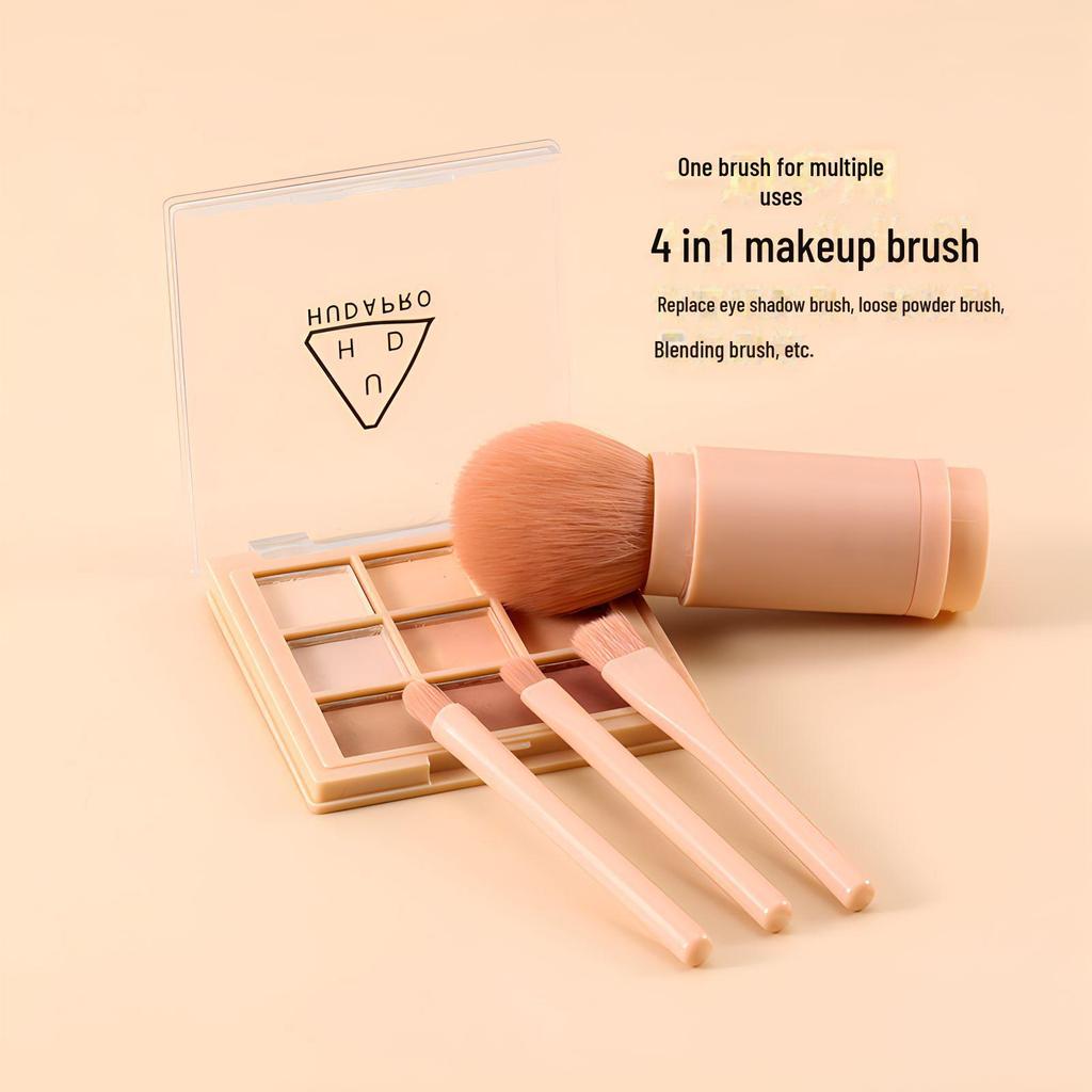 Compact 4-in-1 Makeup Brush Set: Telescopic Mini Brushes for Loose Powder and Eye Shadow
