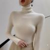 Women's Slim-Fit High-Neck Seamless Wool Base Layer Shirt, Autumn/Winter, Ruched Neck, Knitted Sweater.