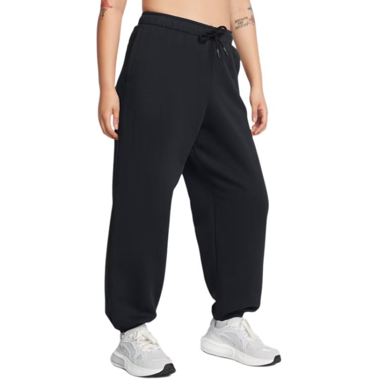 Under Armour Icon Wortmarke Fleece Oversized Bequem Weich Locker Gestrickt Sporthose Damen Unterteile Schwarz 1386503-001