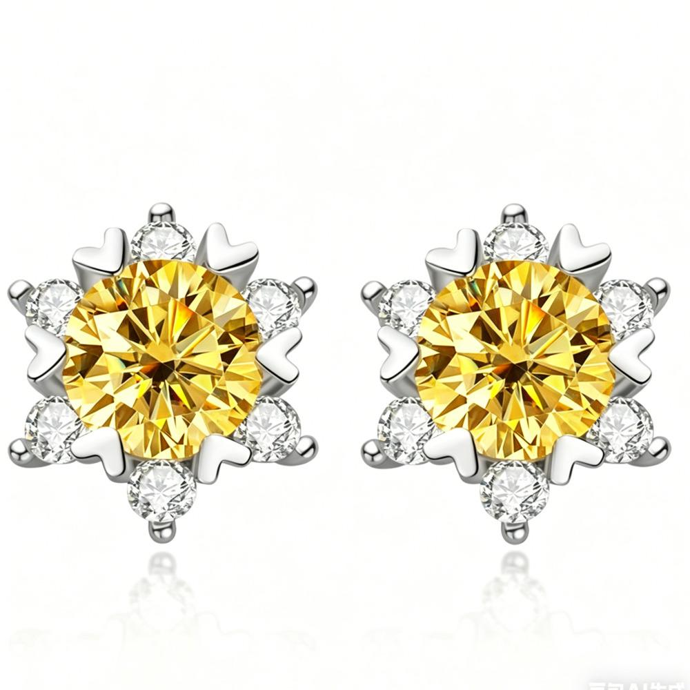 6.5mm Snowflake Full Diamond Stud Earrings Sunflower Paved Earrings D VVS1 Exquisite Moissanite Jewelry