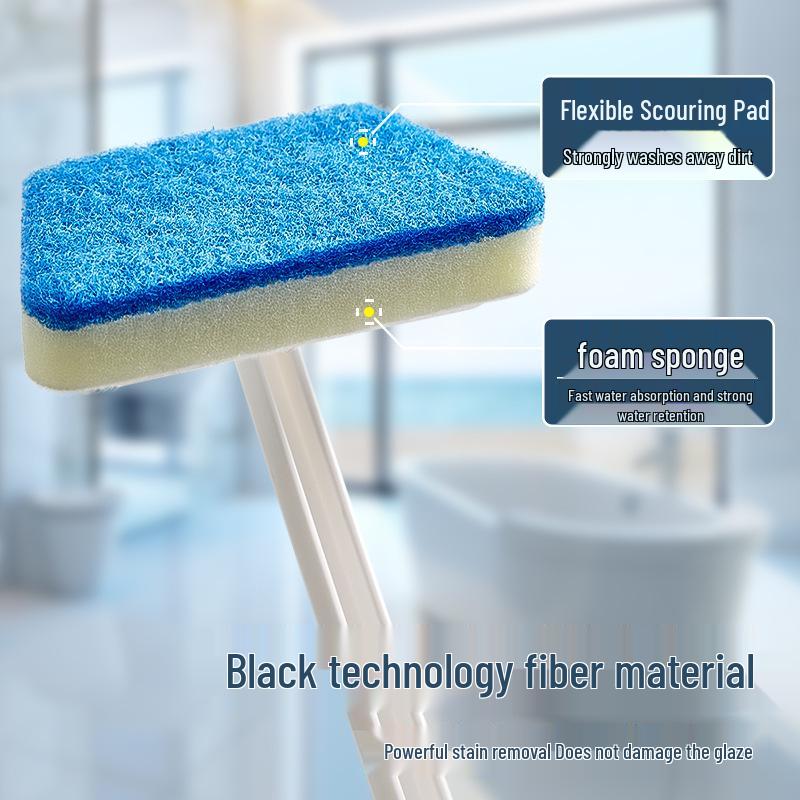 Multi-Functional Long Handle Bathroom Brush with Replaceable Head for Cleaning Bathtub, Tile, and Glass