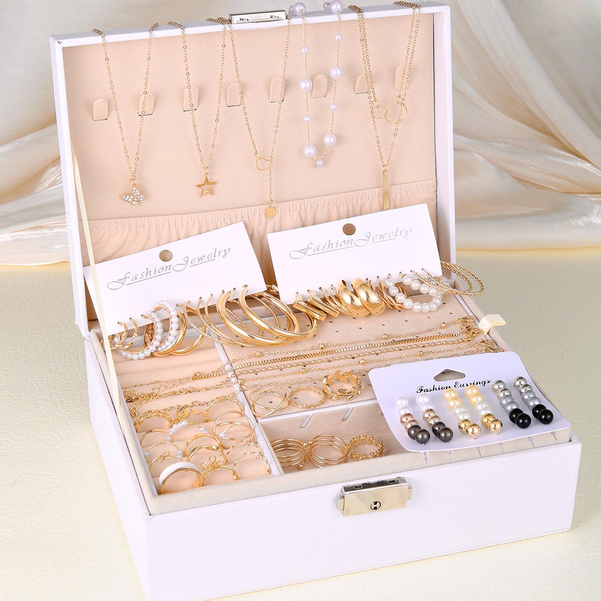

61 Pcs/Set Fashion Metal Earrings Necklaces Bracelets Ankles Rings Boho Jewelry Sets For Women Gifts Daily Versatility Jewelry