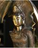 Zen Guanyin Buddha Statue with Golden Cicada Lamp and Flowing Water Fish Tank for Home Entrances.