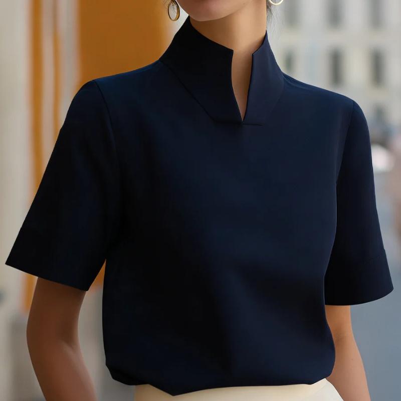 Spring/Summer Style Versatile Commuter Stand Collar Short Sleeve Shirt