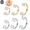 1PC Titanium Nose Horseshoe Ring Nose Septum Piercing Prong Set Round Zircon Ear Cartilage Tragus Daith Body Piercing Jewelry