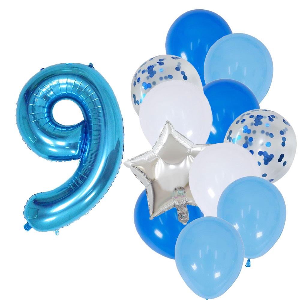 12 Pcs Blue 32 Inch Number Foil White Latex Balloon Happy Birthday Party Decorations Kids Boy Baby 1 2 3 4 5 6 7 8 9 Year Old