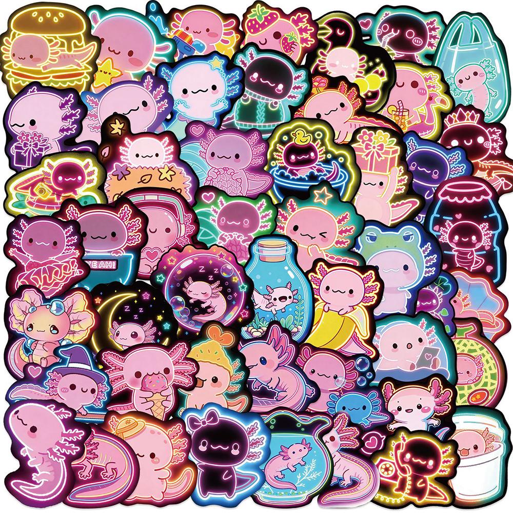 10/30/50pcs Kawaii Cute Neon Axolotl Stickers Cartoon Colorful Graffiti Decals DIY Stationery Phone Notebook Sticker Decoration