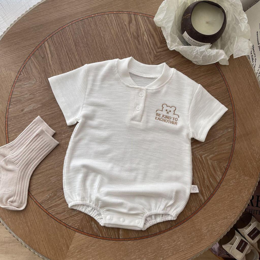 Baby Ribbed Cotton Short Sleeve Onesie for Boys and Girls - Breathable, Summer Bodysuit with Snap Crotch