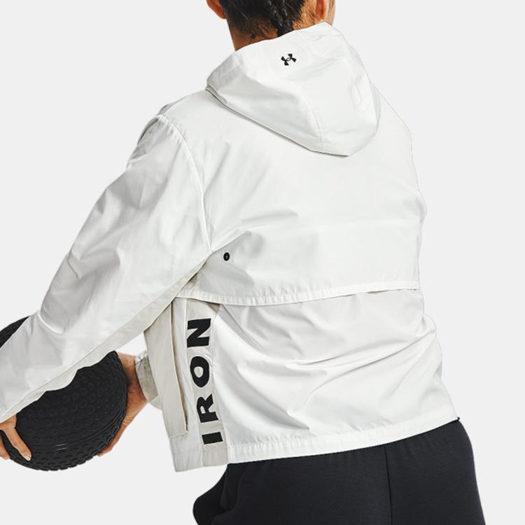 Under Armour Project Rock Training Sports Woven Hoodie Jacket Women Tops Agate-White 1361076-112