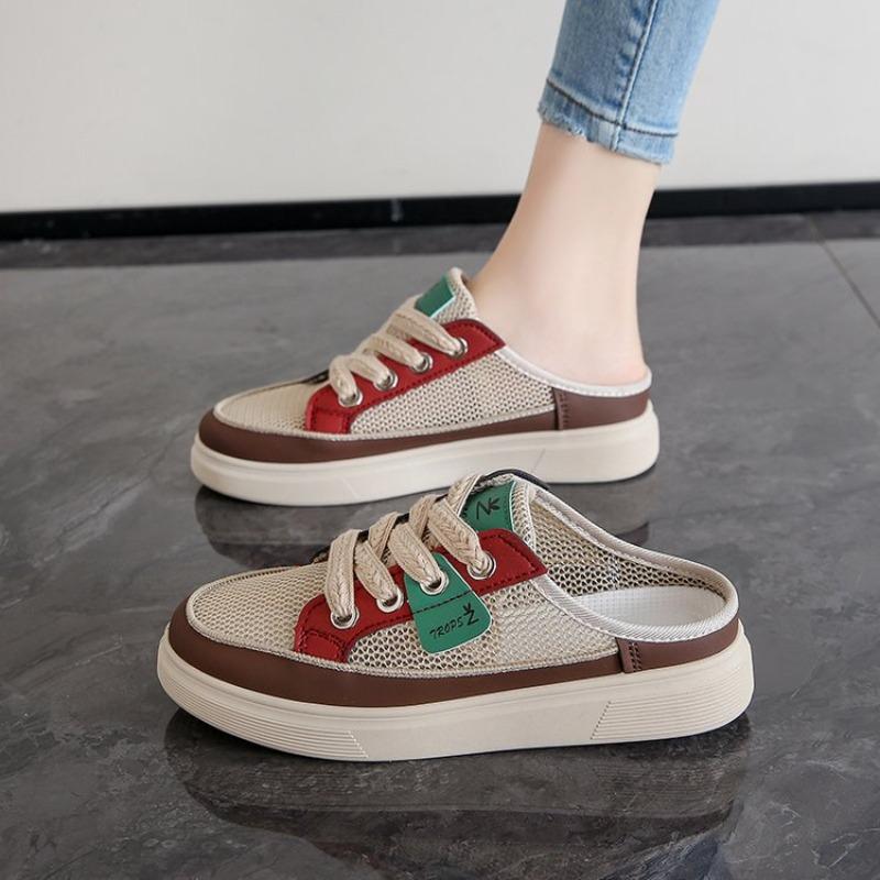 New Style of Transparent Mesh Hollowed-out Shoes for Students, Casual Half-drag Women's Shoes