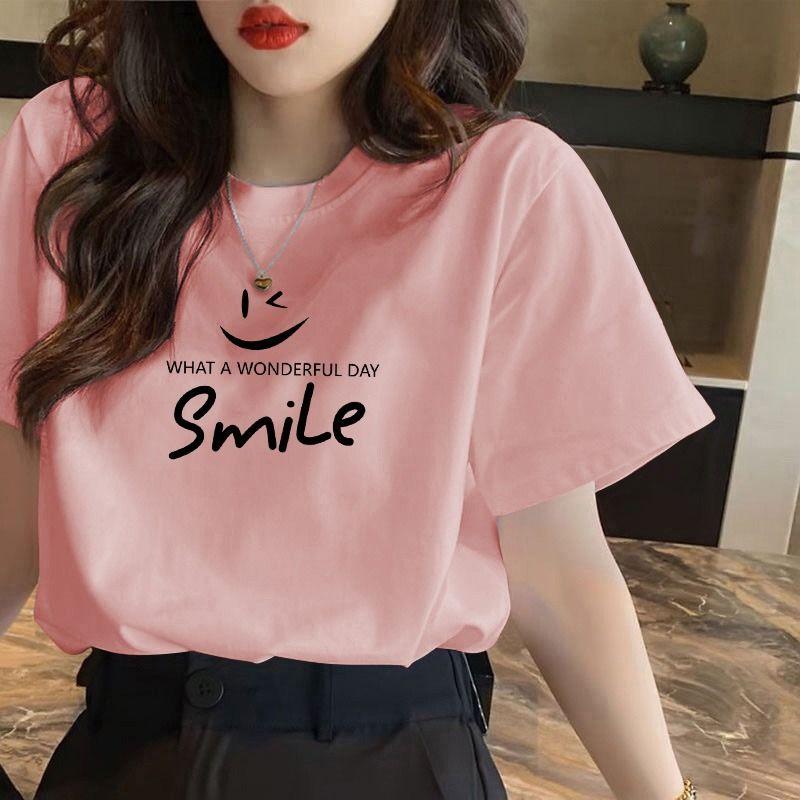 Loose Fit Short Sleeve Tshirt Women Pure Cotton Sweet Print Summer Top
