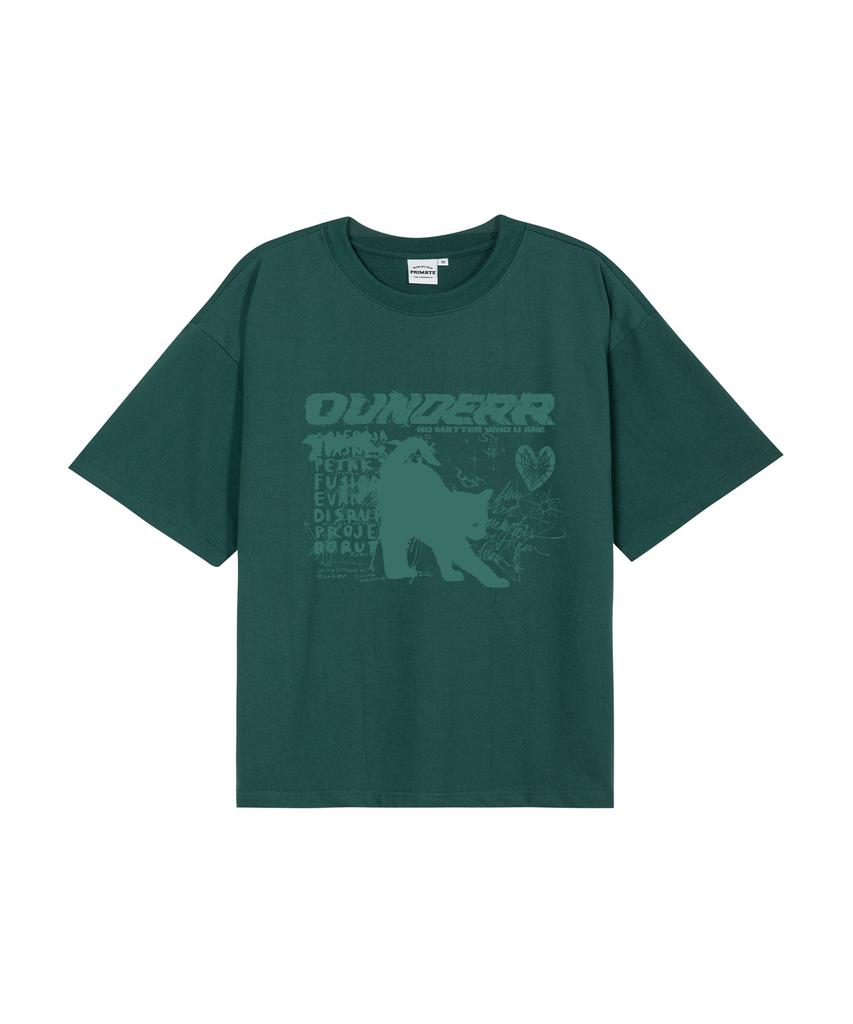 OUNDERR Mono Collection Cat Short Sleeve T-Shirt (Green)