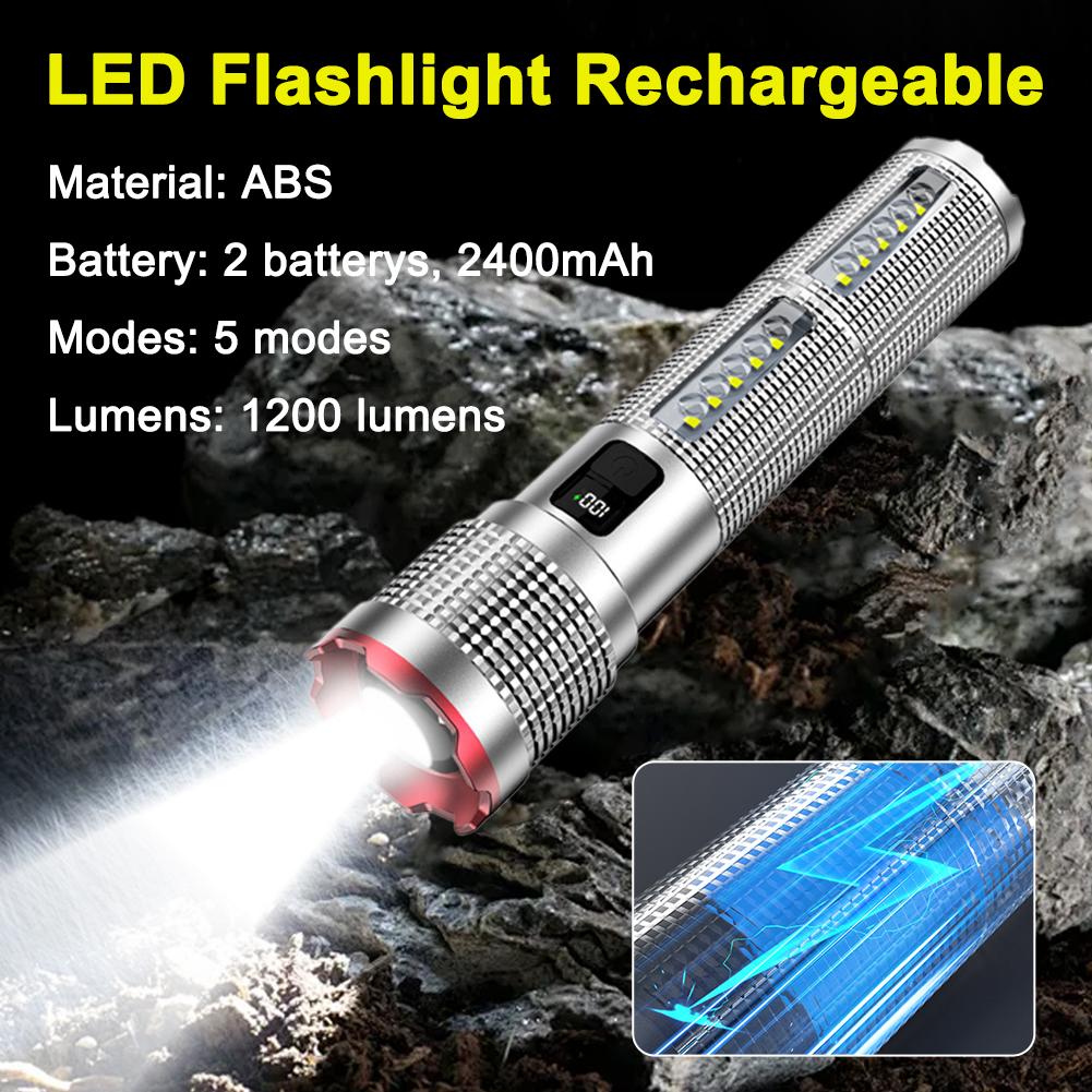 Super Bright LED Laser Flashlight - Long Throw Rechargeable COB Work Light With Ultra-Long Runtime Multifunctional For Outdoor