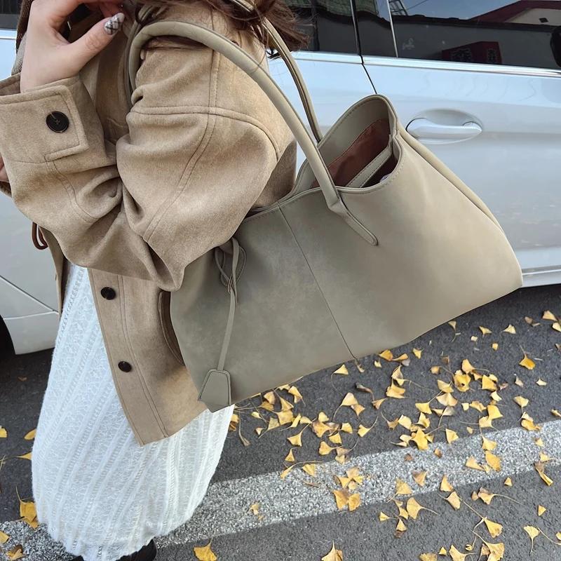 Faux Suede Solid Color High Quality Fashiable Versatile Handbag 2026 Women's Product Hot Selling Large Capacity Shoulder Bag