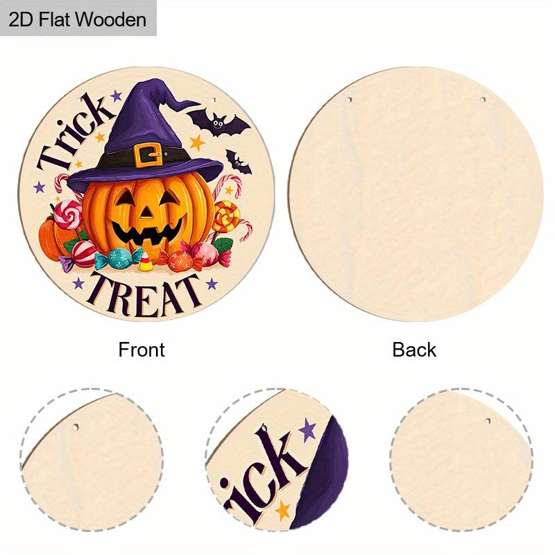 Halloween Wooden Sign with Wizard Pumpkin Pattern - Unique Figurine Ornaments with Trick or Treat - Ideal for Front Door, Farm, Porch Decor
