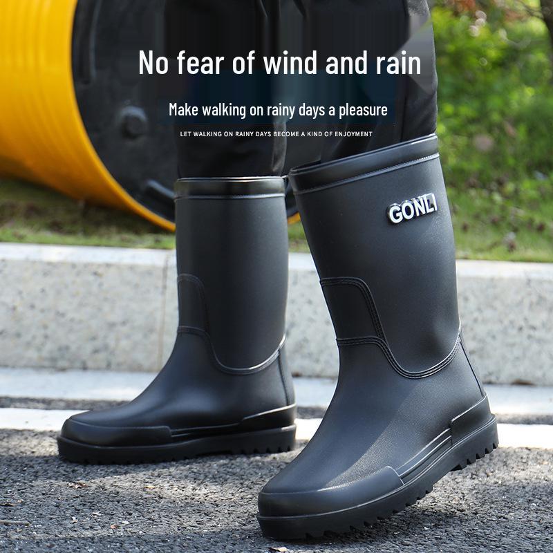 Men's Mid-Calf Non-Slip Fleece-Lined Rubber Rain Boots for Fashion, Work, and Outdoor Activities