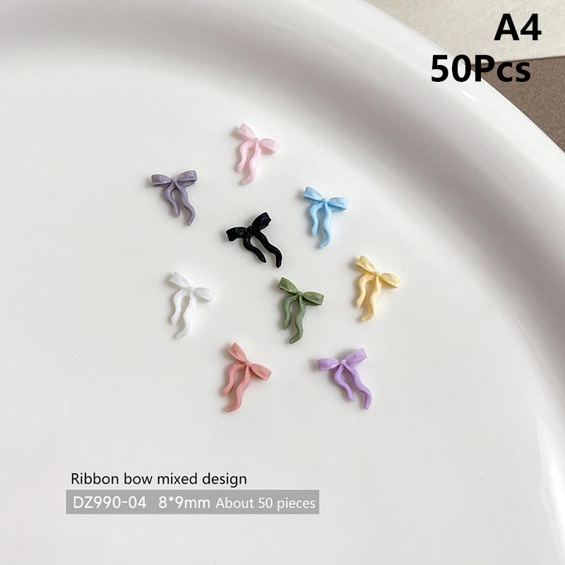 50Pcs Mixed 3D Ribbon Bowknot Candy Color Girl Nail Art Diy Nails Accessories Decoration Charms