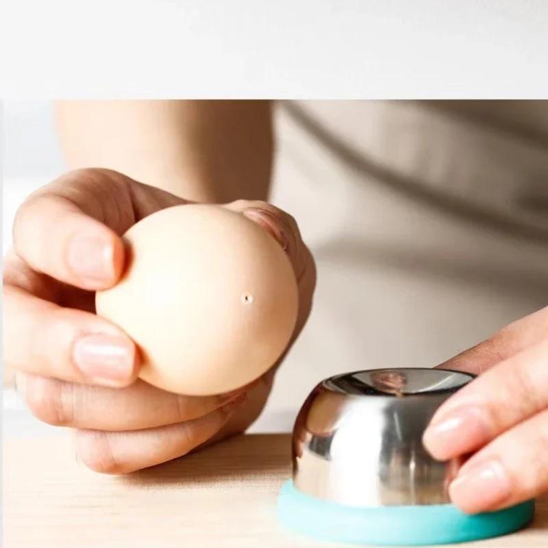 Portable Egg Puncher Steamer Stainless Steel Needle Round Eggbeater Plastic Non-slip Base Steamer Perforator Home Kitchen Gadget