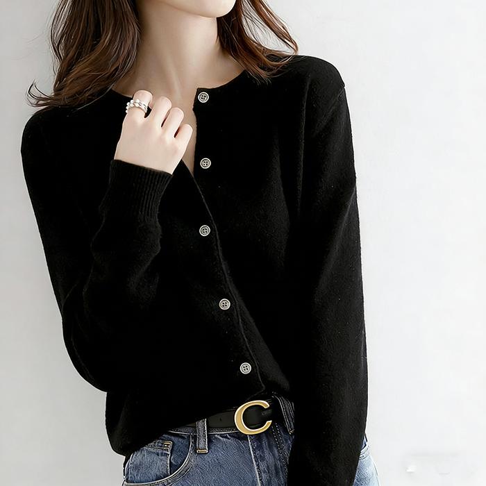 Women Autumn Winter Long Sleeve O Neck Solid Color Soft Breathable Loose Cardigan Sweater Coat
