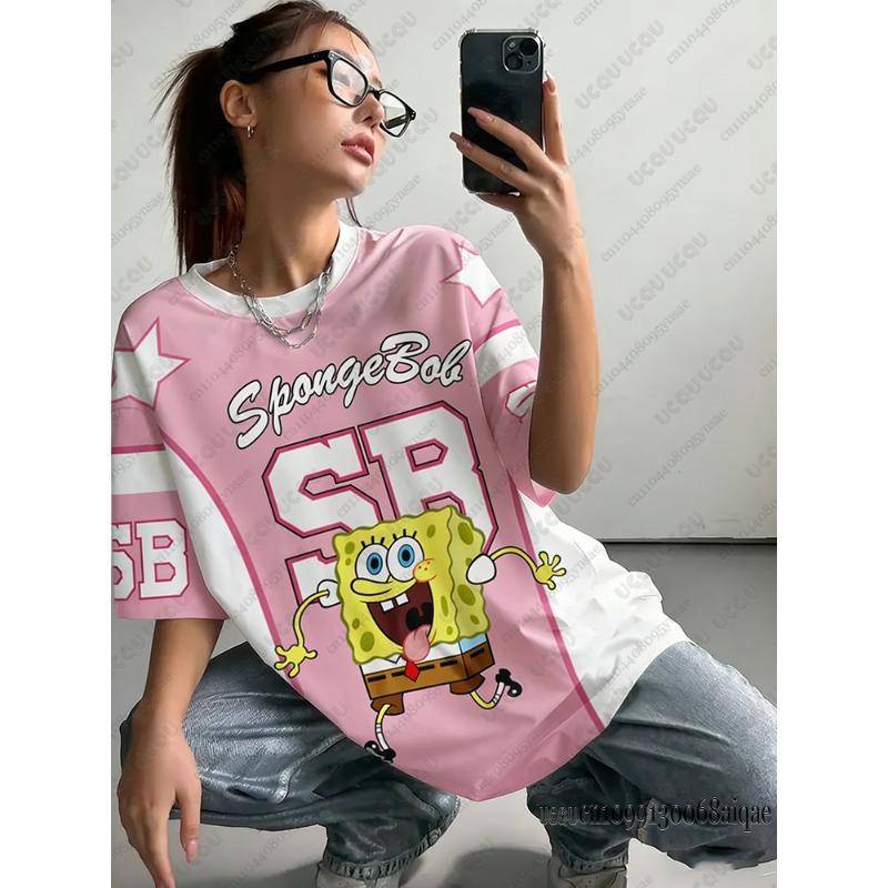

Cartoon SpongeBob Print Women T-shirts Summer Fashionable High Quality Sports Football Jerseys Casual Streetwear Unisex S