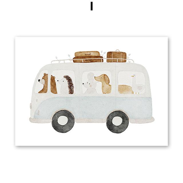 

Boho Cartoon Bear Hedgehog Car Ship Balloon Posters Art Prints Canvas Painting Wall Pictures For Baby Kids Room Home Decoration 13X18 cm No Framed