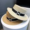 Flat Top Summer Straw Hat for Women On Seaside Vacation Sun Protection Flat Top French Straw Hat Chapeau Femme