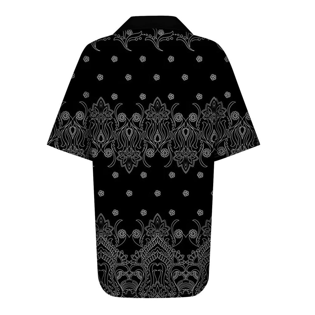 Women's Button Down Fashion Casual Vintage  Print Short Sleeve Shirts Blouse