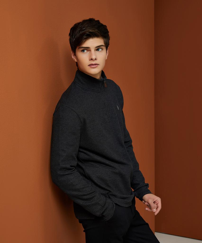 USPOLOASSN White Label Cotton French Rib Half-Zip Mock Neck_Black