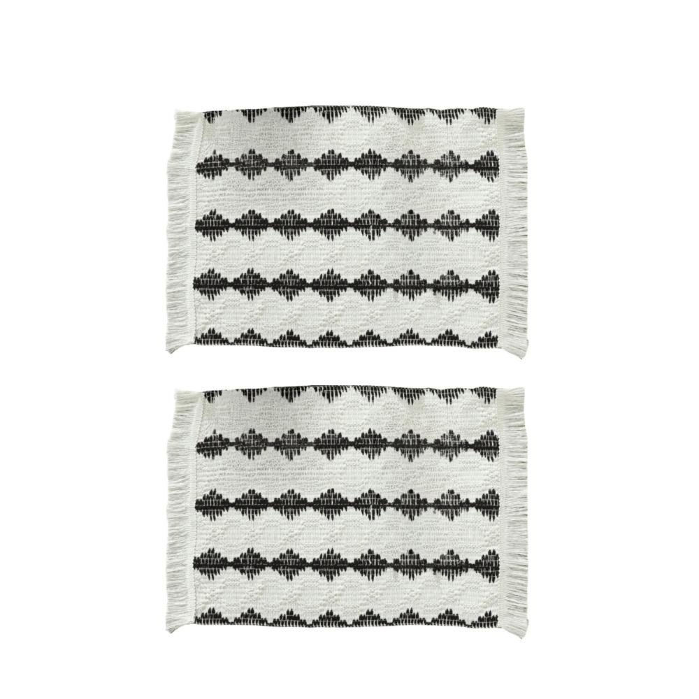 2 Stück Moderne Tischsets aus Leinen-Baumwolle Handgefertigt Quaste Doppelfarbig Spleißend Hitzebeständige Unterlage Bauernhaus Esstischmatte