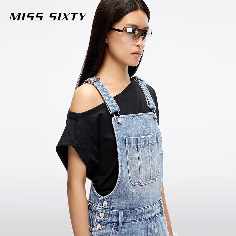 MISS SIXTY Retro Distressed Denim Suspender Dress