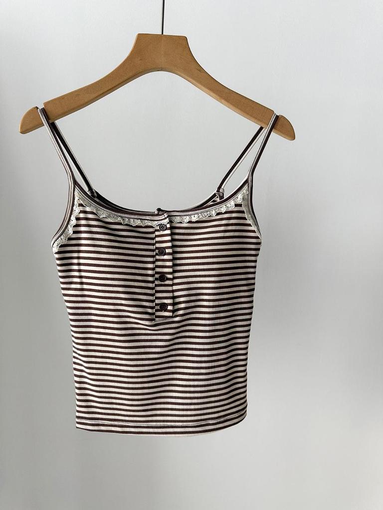 Wang Qizhi Women's Lace Trim Button Camisole Vest - Spring/Summer Versatile Top WQ183