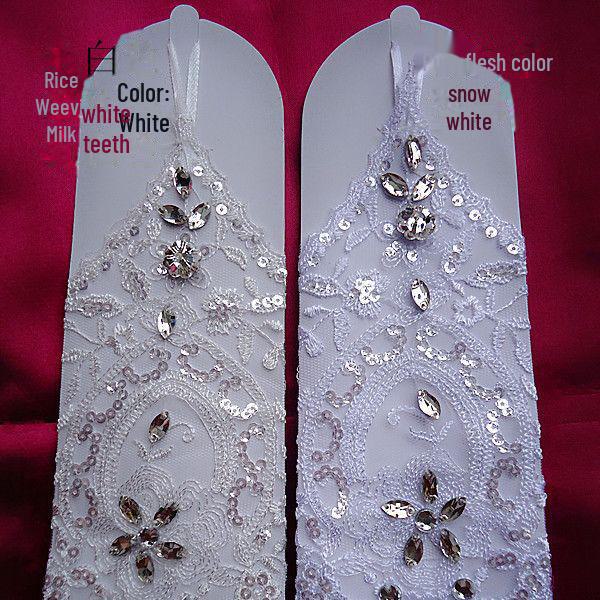 Koronkowe rękawiczki ślubne z akcentami diamentowymi i pętelkami na palce