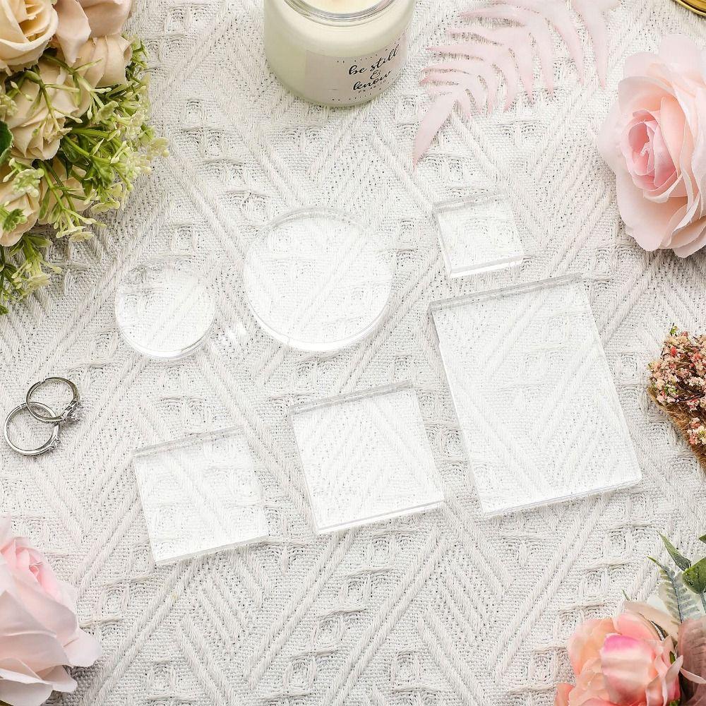 6Pcs with Grid Lines Clear Stamping Tools Clear Stamp Display Block Photo Album Decorative