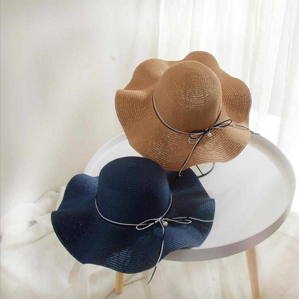Women Summer Elegant Bowknot Pearl Beach Cap