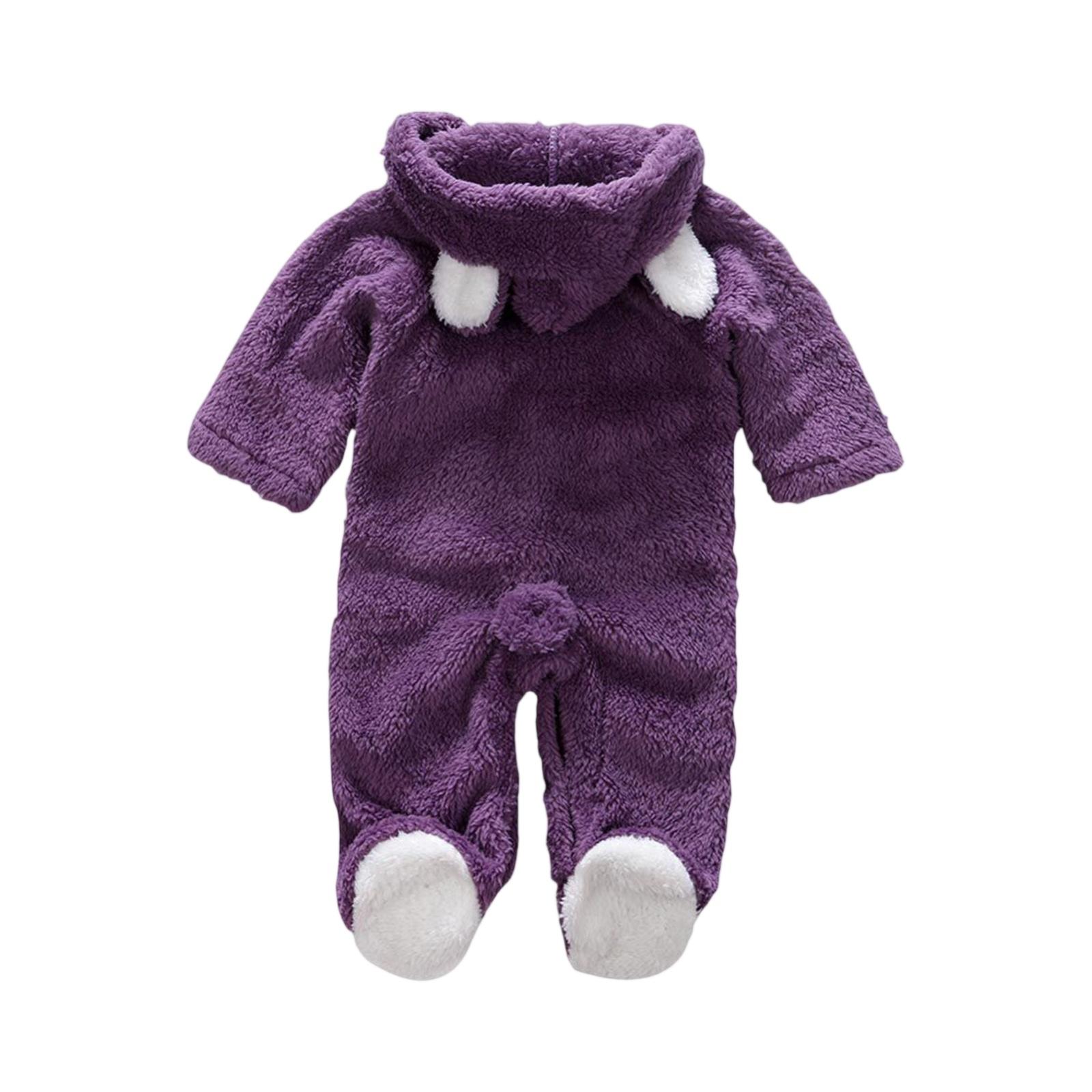 

Kids Coral Fleece Romper - Color Hooded Onesie 6 фіолетовий