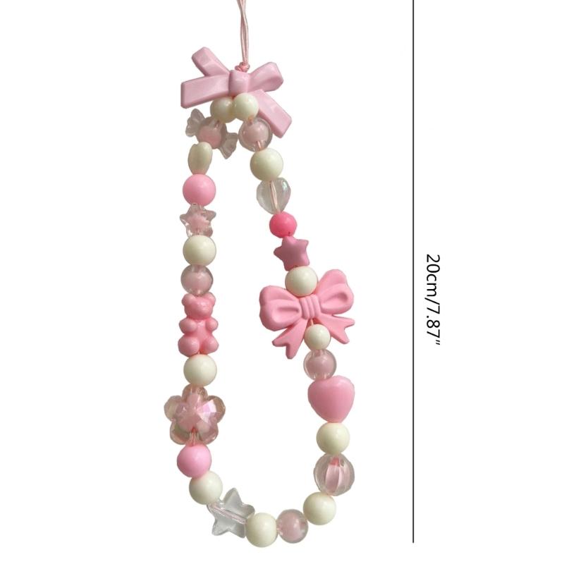 Bowknot Phone Lanyard Short Female Cute Peach Heart Colored Beaded Phone Shell Pendant Accessories Package Decoration