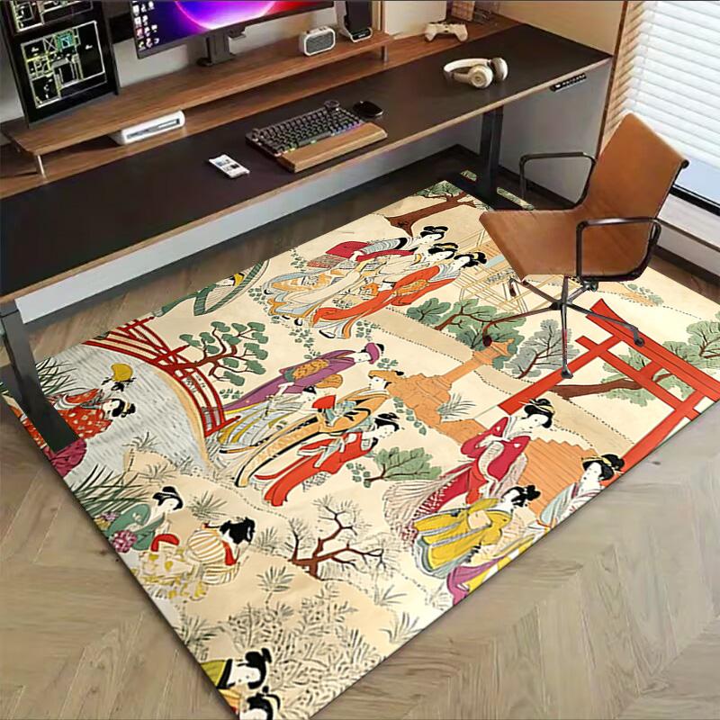Japanischer Festival-Szene Teppich für Spielzimmer Schlafzimmer Wohnzimmer Sofa Heimdeko Kinder Spielbereich Teppich Rutschfeste Bodenmatte