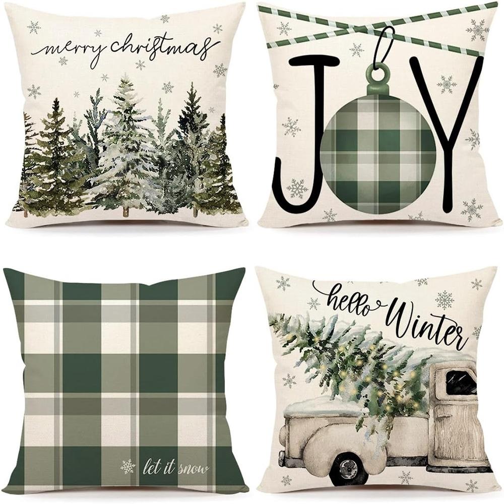 Festive Christmas Pillowcases: Merry, Joyful, Wintery, and Plaid for a Cozy Holiday! sofas, bedroom pillow covers, holiday gifts