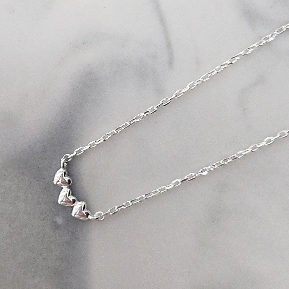 Mini 3-Heart Link Silver Necklace