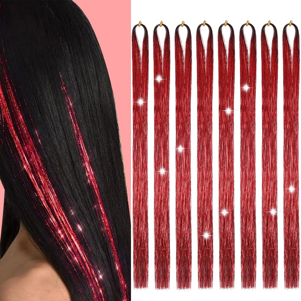 

Hair Tinsel Kit With Tools 48 Inch Glitter Tinsel Hair Extensions Sparkling Shiny Hair Tinsel Strands Kit Heat Resistant for Women Girls 8Pcs