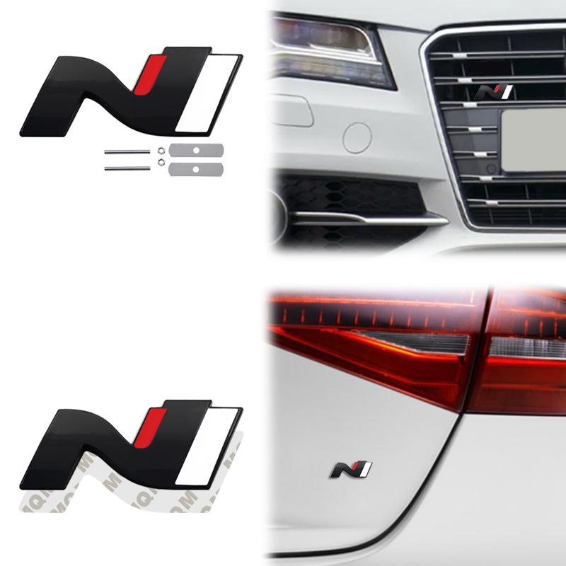 Wdjnt5 Glänzend Schwarz Metall N Kühlergrill Emblem Heckklappe Karosserie Abzeichen Aufkleber Für Hyundai N LINE Veloster Kona Elantra i30 i20 Tucson Sonata