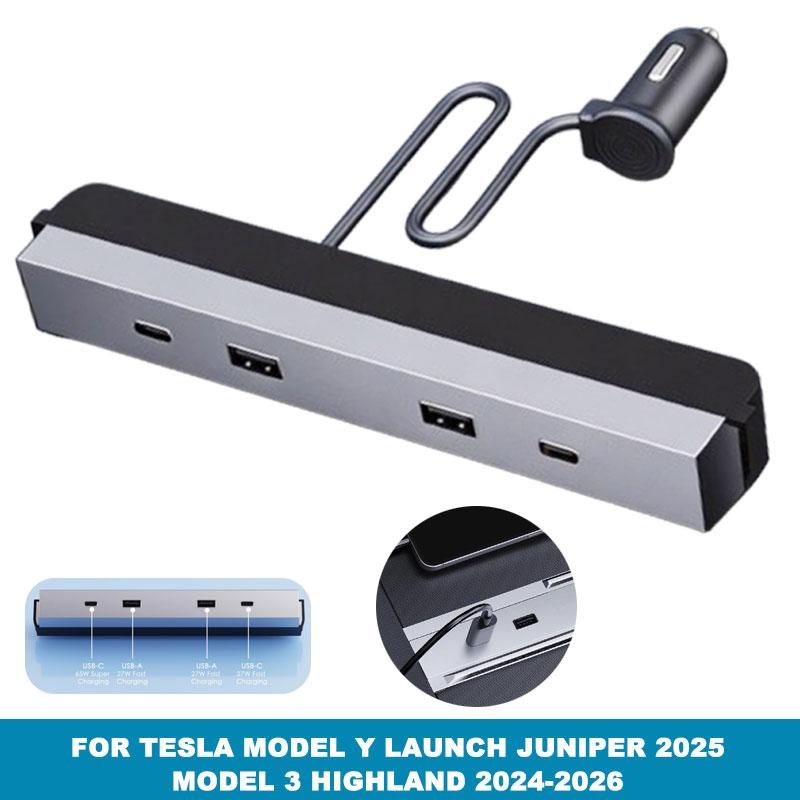 USB HUB Fast Charging Expansion Dock 65W Type-C for Tesla Model Y Launch Juniper 2026 Model 3 Highland 2026-2026 Central Control