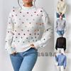 Women's Mock Neck Long Sleeve Sweater Loose Fit Cute Color Pom Pom Viscose Blend Knit Pullover